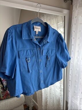 INDUSTRY Blue Utility Button-Front Crop Shirt